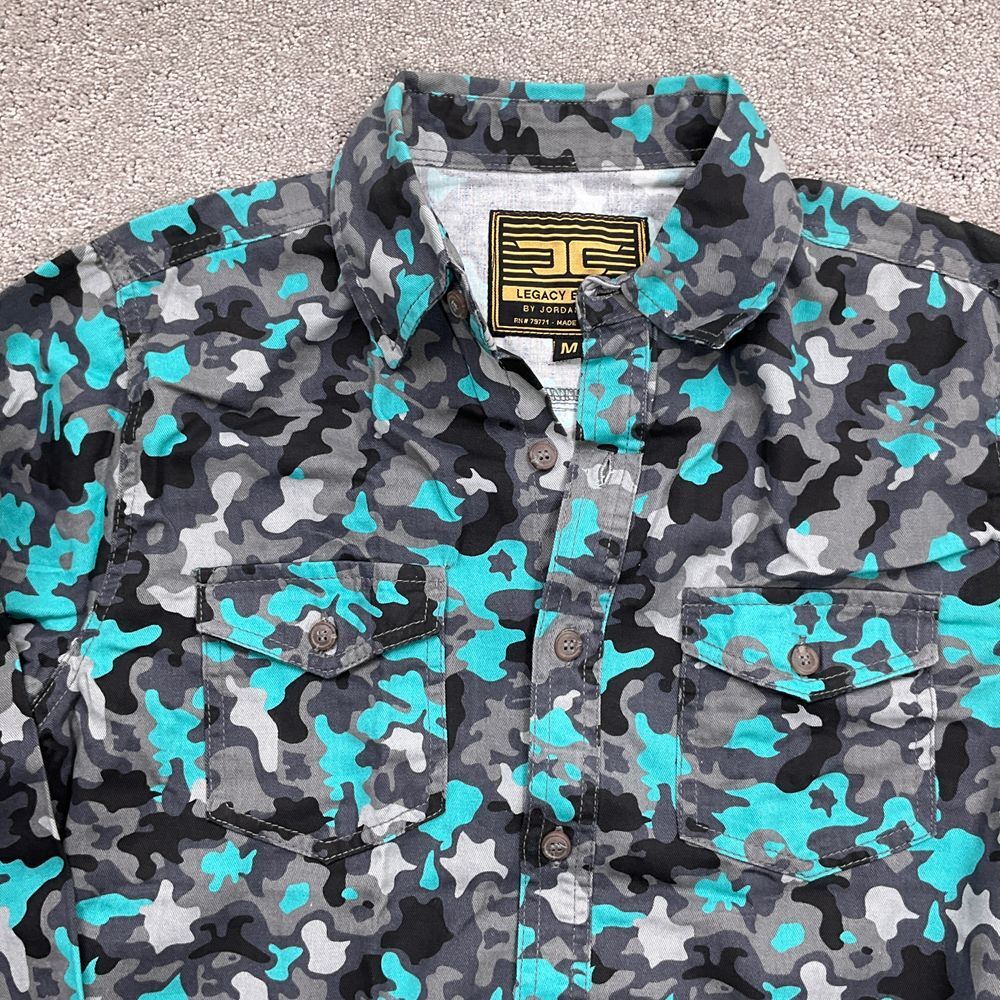 Jordan Craig Legacy Edition‎ Shirt Mens M Turquoise Gray Black Camo Casual
